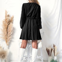 Black Large Long Sleeve V-Neck Wrap Dress with Sheer Sleeves and Tie Waist