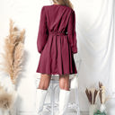 Red Large Long Sleeve V-Neck Wrap Dress with Sheer Sleeves and Tie Waist