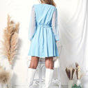 Blue Large Long Sleeve V-Neck Wrap Dress with Sheer Sleeves and Tie Waist