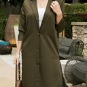 Green Large Long Sleeve Open Front Blazer Coat with Notch Lapels and Button Closure