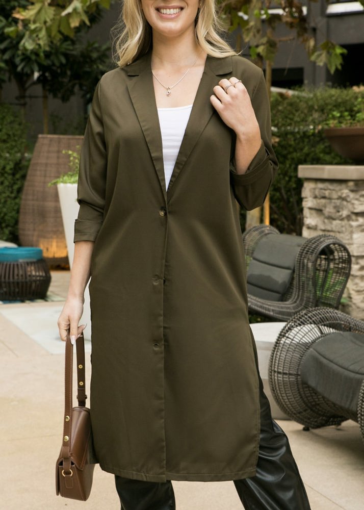 Long Sleeve Open Front Blazer Coat with Notch Lapels and Button Closure