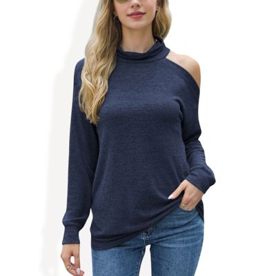 Cold Shoulder Long Sleeve Top with Cowl Neck Detail