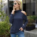 Blue Large Cold Shoulder Long Sleeve Top with Cowl Neck Detail