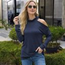 Blue Large Cold Shoulder Long Sleeve Top with Cowl Neck Detail