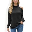 Gray Large Cold Shoulder Long Sleeve Top with Cowl Neck Detail