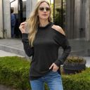 Gray Large Cold Shoulder Long Sleeve Top with Cowl Neck Detail