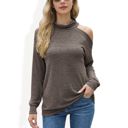 Beige Large Cold Shoulder Long Sleeve Top with Cowl Neck Detail