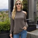 Beige Large Cold Shoulder Long Sleeve Top with Cowl Neck Detail