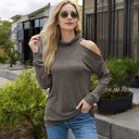 Beige Large Cold Shoulder Long Sleeve Top with Cowl Neck Detail