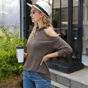 Beige Large Cold Shoulder Long Sleeve Top with Cowl Neck Detail