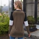 Brown Large Long Sleeve Color Block Raglan Top with Striped Sleeve Detail