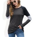 Gray Large Long Sleeve Color Block Raglan Top with Striped Sleeve Detail