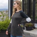 Gray Large Long Sleeve Color Block Raglan Top with Striped Sleeve Detail