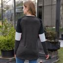 Gray Large Long Sleeve Color Block Raglan Top with Striped Sleeve Detail