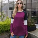 Purple Large Long Sleeve Color Block Raglan Top with Striped Sleeve Detail