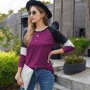 Purple Large Long Sleeve Color Block Raglan Top with Striped Sleeve Detail