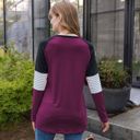 Purple Large Long Sleeve Color Block Raglan Top with Striped Sleeve Detail