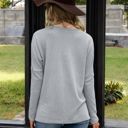 Gray Large Long Sleeve V-Neck Waffle Knit Top with Chest Pocket