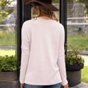 Pink Large Long Sleeve V-Neck Waffle Knit Top with Chest Pocket