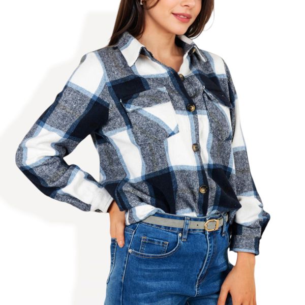 Button-Down Plaid Flannel Shirt with Chest Pockets