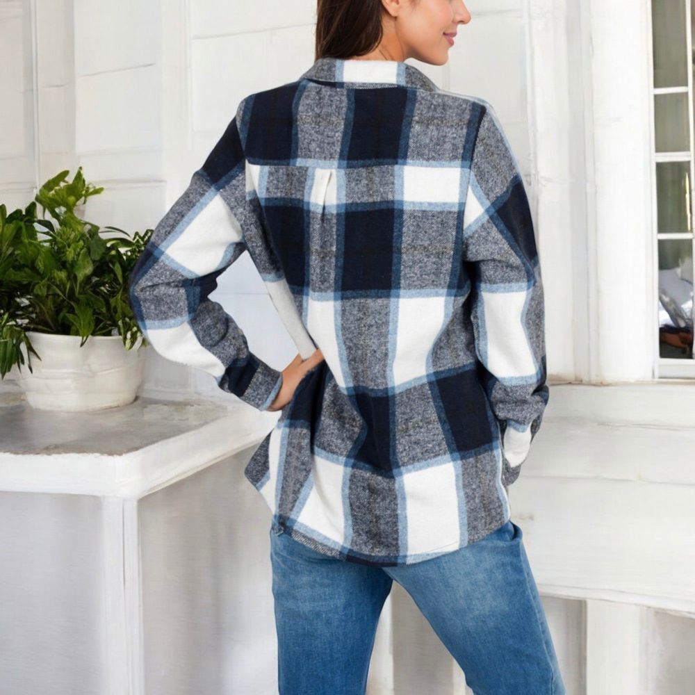 Button-Down Plaid Flannel Shirt with Chest Pockets