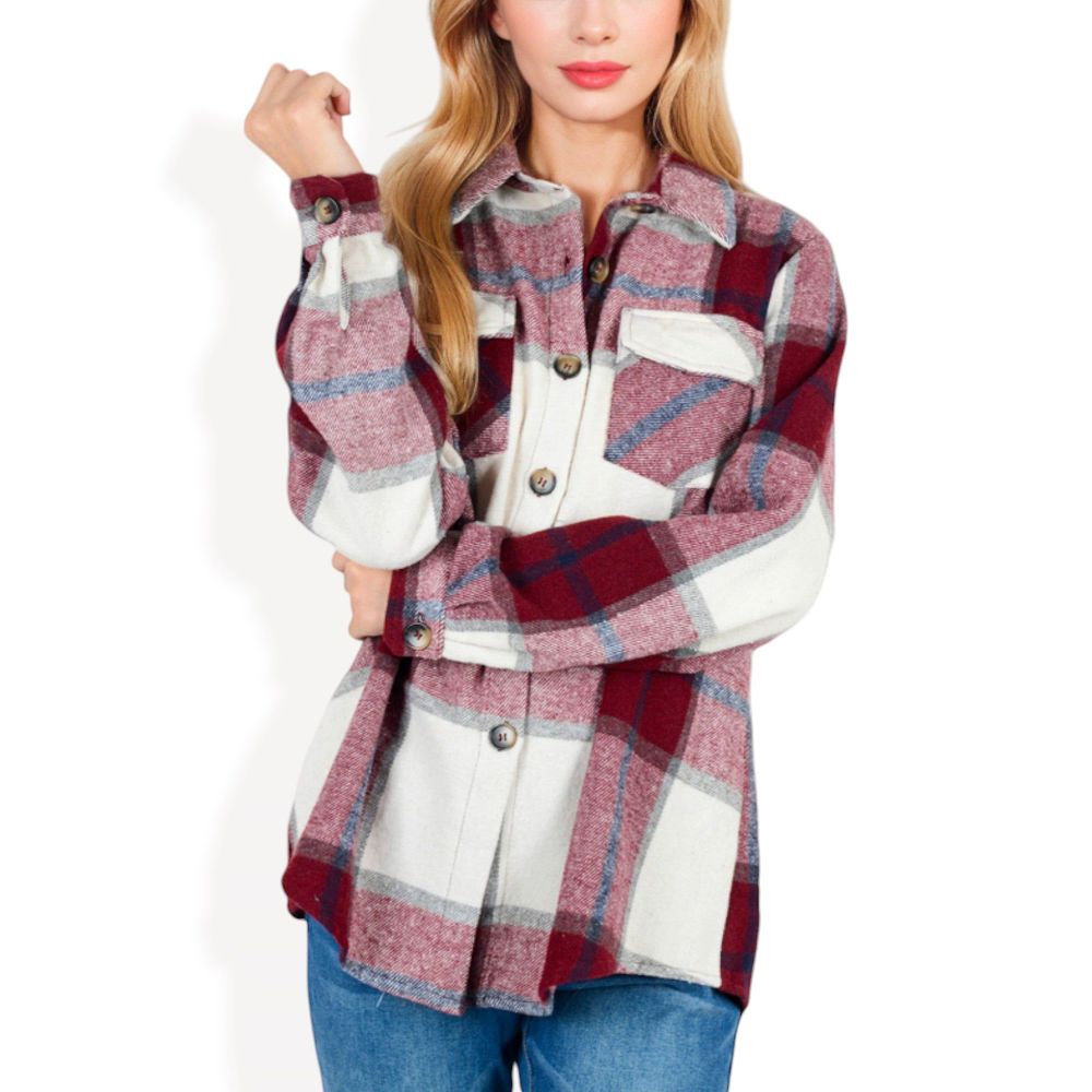 Button-Down Plaid Flannel Shirt with Chest Pockets