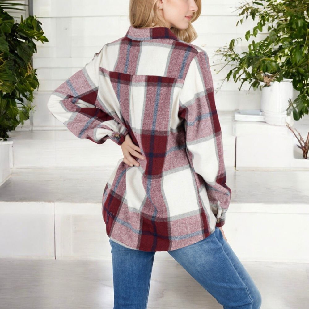 Button-Down Plaid Flannel Shirt with Chest Pockets