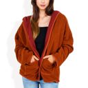 Brown Large Open-Front Textured  Jacket with Hood and Front Pockets