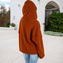 Brown Large Open-Front Textured  Jacket with Hood and Front Pockets