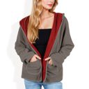 Gray Large Open-Front Textured  Jacket with Hood and Front Pockets