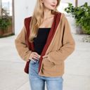 Beige Large Open-Front Textured  Jacket with Hood and Front Pockets