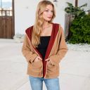 Beige Large Open-Front Textured  Jacket with Hood and Front Pockets