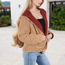 Beige Small Open-Front Textured  Jacket with Hood and Front Pockets