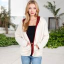 White Large Open-Front Textured  Jacket with Hood and Front Pockets