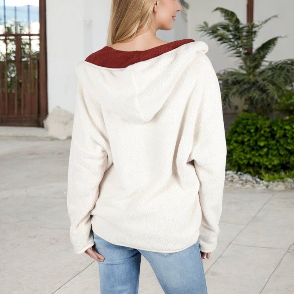 Open-Front Textured  Jacket with Hood and Front Pockets