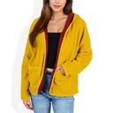 Yellow Large Open-Front Textured  Jacket with Hood and Front Pockets