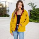 Yellow Large Open-Front Textured  Jacket with Hood and Front Pockets