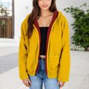 Yellow Large Open-Front Textured  Jacket with Hood and Front Pockets