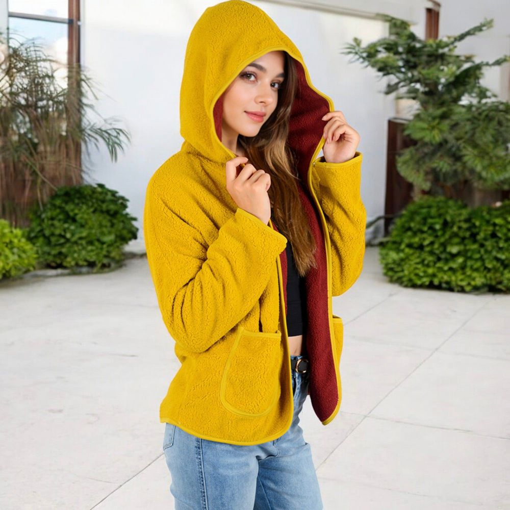 Open-Front Textured  Jacket with Hood and Front Pockets