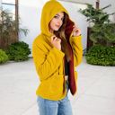 Yellow Large Open-Front Textured  Jacket with Hood and Front Pockets