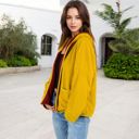 Yellow Large Open-Front Textured  Jacket with Hood and Front Pockets