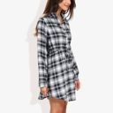  Long Sleeve Button-Down Plaid Shirt Dress with Drawstring Waist Casual Fall Outfit