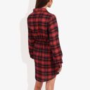 Red Large Long Sleeve Button-Down Plaid Shirt Dress with Drawstring Waist Casual Fall Outfit