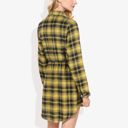 Yellow Large Long Sleeve Button-Down Plaid Shirt Dress with Drawstring Waist Casual Fall Outfit