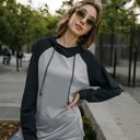 Gray Large Long Sleeve Raglan Hoodie with Kangaroo Pocket and Drawstring