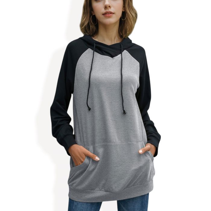 Long Sleeve Raglan Hoodie with Kangaroo Pocket and Drawstring