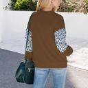 Brown Large Leopard Print Pullover Sweatshirt with Long Sleeves and Ribbed Cuffs