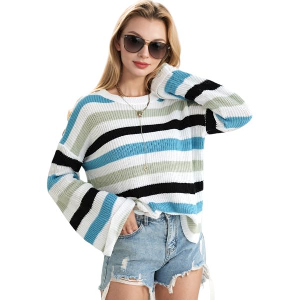 Striped Bell Sleeve Light Sweater