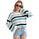 Blue XL Striped Bell Sleeve Light Sweater