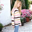 Pink XL Striped Bell Sleeve Light Sweater